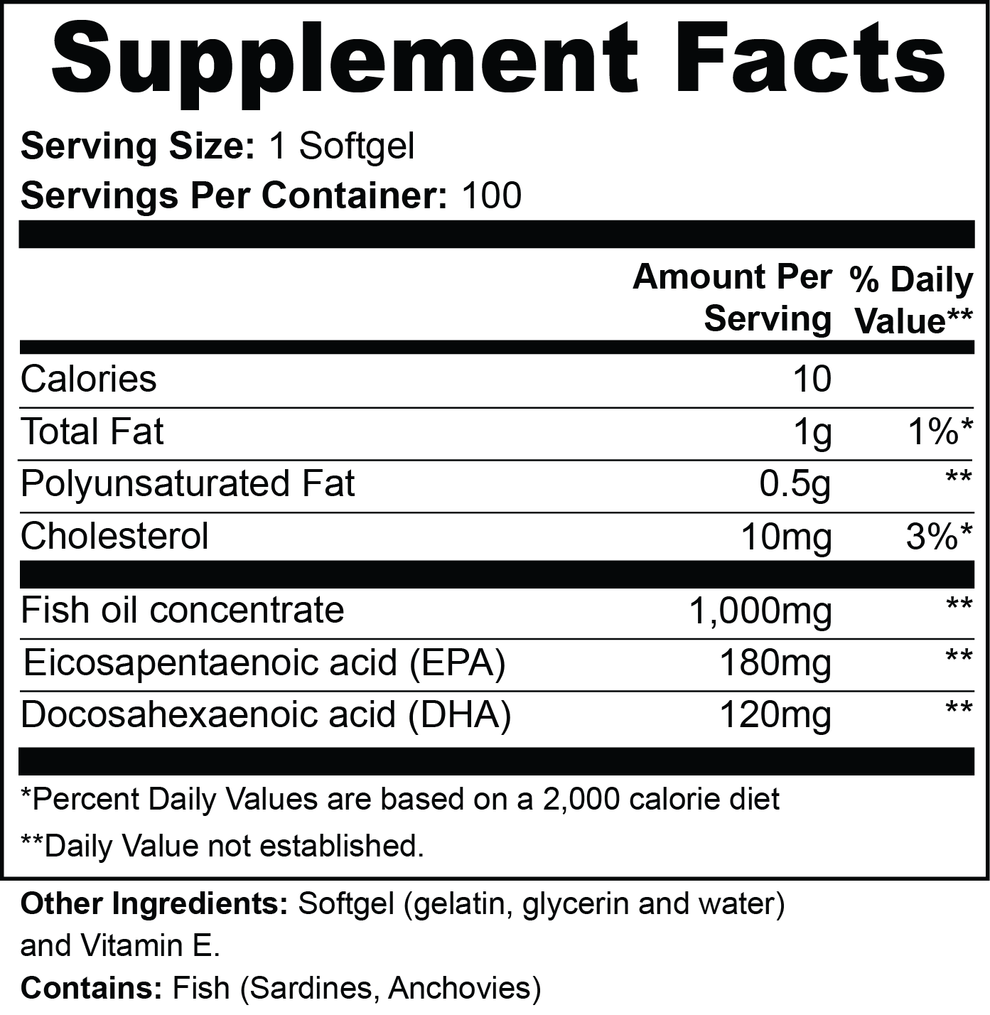 Omega-3 EPA 180mg + DHA 120mg (100 Softgels)